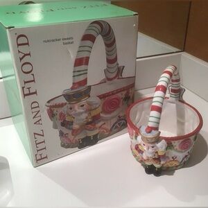 NIS Fitz and Floyd Vintage Nutcracker Sweets Basket In Original Box Ceramic